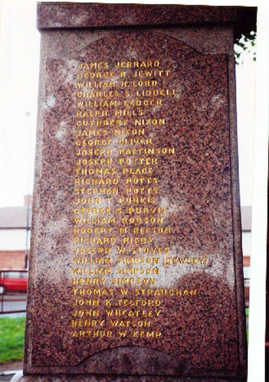James Nixon's name on the Throckley War Memorial.