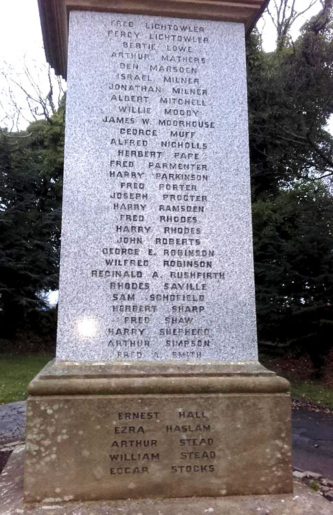 The Name of Ernest Hall on the Tong Cemetery War Memorial