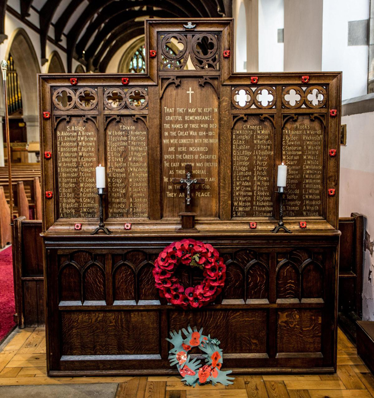 The First World War Memorial in St. Andrew's Church, Tudhoe Grange (Spennymoor, Co Durham)