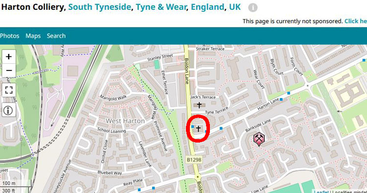 A Map Showing the Location of Harton Colliery to West Harton Methodist Church (circled)
