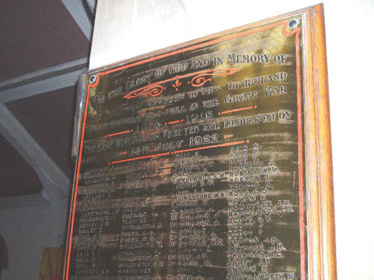 The Plaque in St. Luke's Church, Wallsend, Dedicating the Memorial Window and Commemorating Those Parishioners Who Lost Their Lives in the First World War.