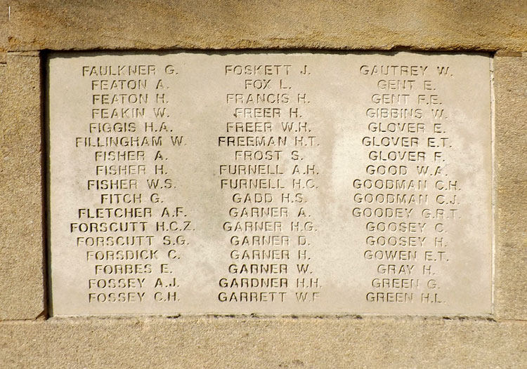 The Panel on which Charles Goosey's Name is Commemorated on the Wellingborough War Memorial 