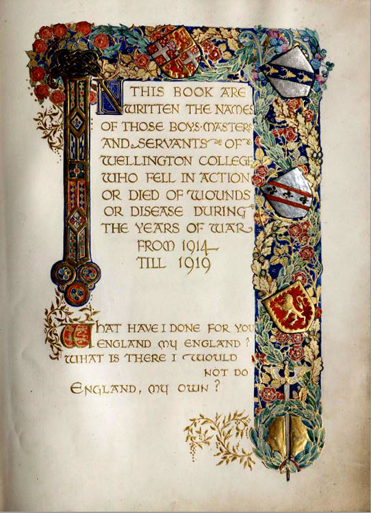 The Title Page of the Wellington College Roll of Honour for the First World War - 2