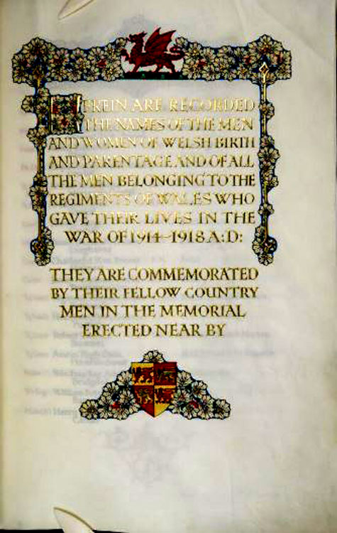 The cover and Title Page of the Welsh Book of Remembrance 