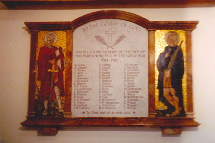 The First World War Memorial Plaque in St. Mary's Church, West Rainton