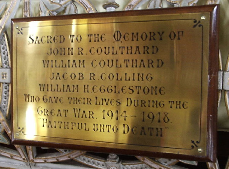 The First World War Memorial in the Primitive Methodist Chapel, Westgate (Co. Durham)