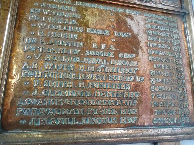 The First World War Memorial in Holy Trinity Church, Weston (Herts)