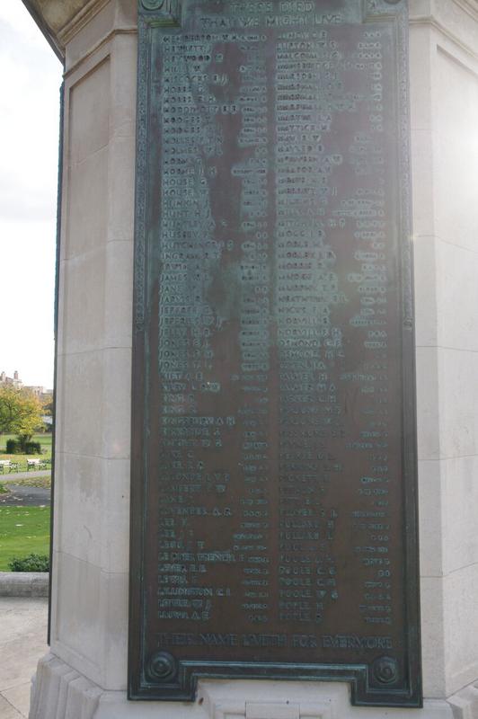 The Plaque with the name of Lieutenant C S F Osmond on the War Memorial for Weston-Super-Mare