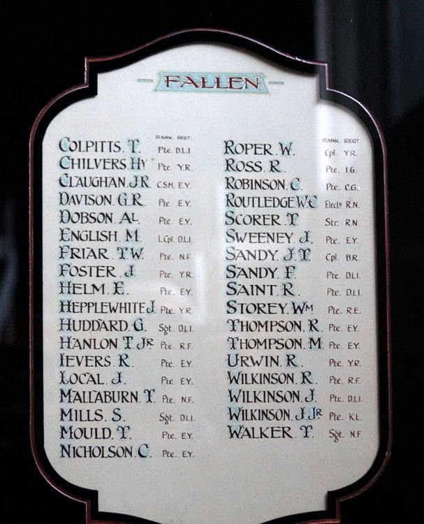 The List of the Fallen in the First World War, Westwood Club (Washington, Tyne and Wear)