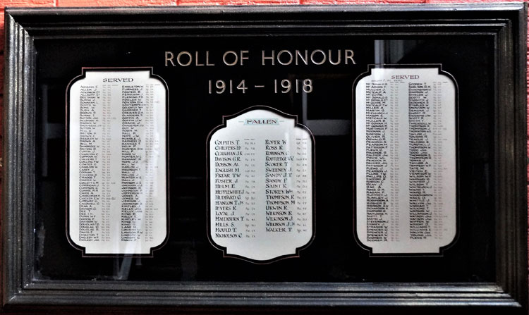 The First World War Roll of Honour, - the Westwood Club (Washington, Tyne and Wear)