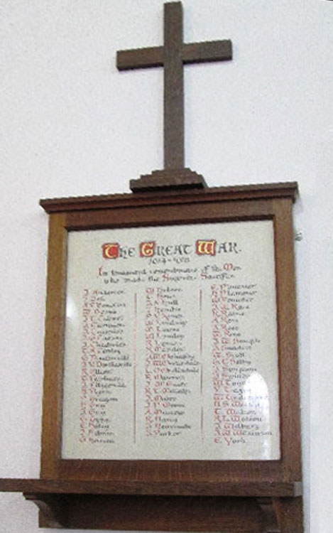 The First World War Roll of Honour in St. Paul's Church, Witton Park