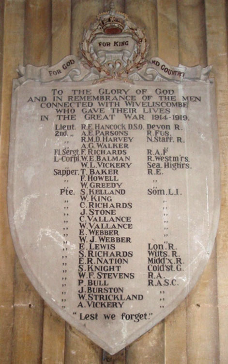 The First World War Memorial (1) in St. Andrew's Church, Wiveliscombe