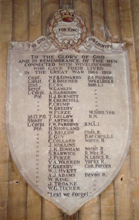 The First World War Memorial (2) in St. Andrew's Church, Wiveliscombe