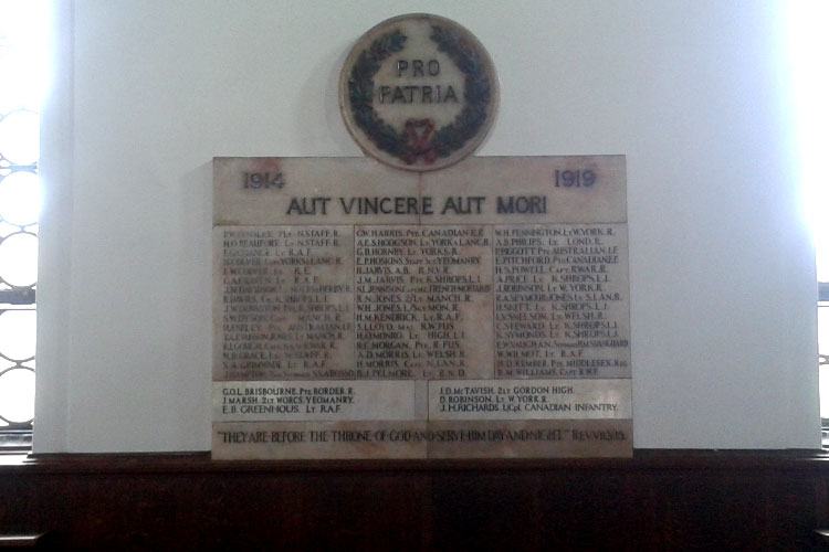 The First World War Memorial in the Chapel of Wrekin College (1)
