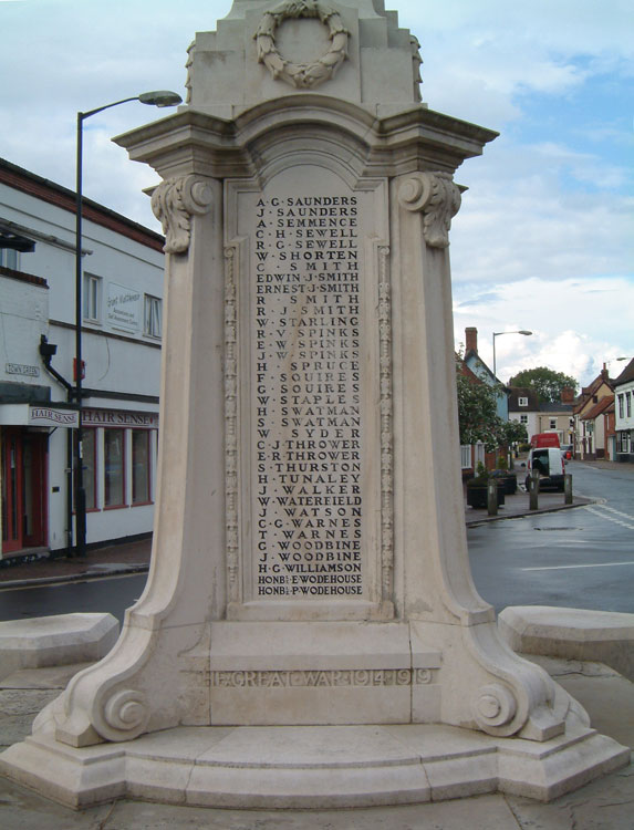 Detail of the War Memorial, - Wymondham, Norfolk (Private Spink's name, centre).