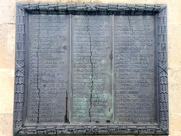 First World War Commemorations "F" - "L" on the Pudsey War Memorial.
