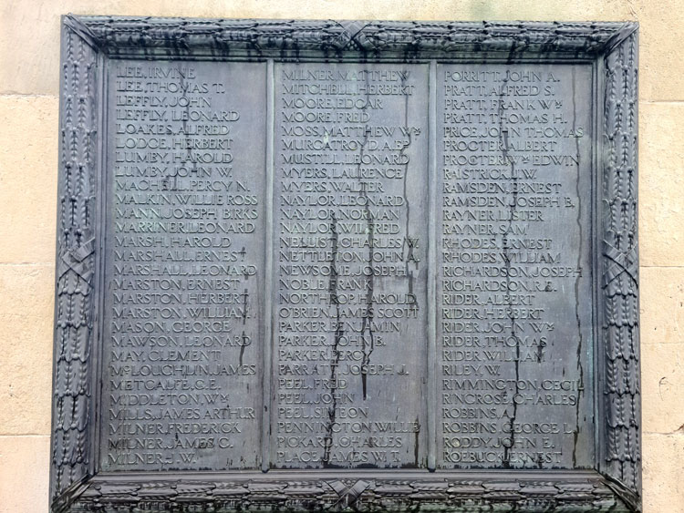 First World War Commemorations "L" - "R" on the Pudsey War Memorial.