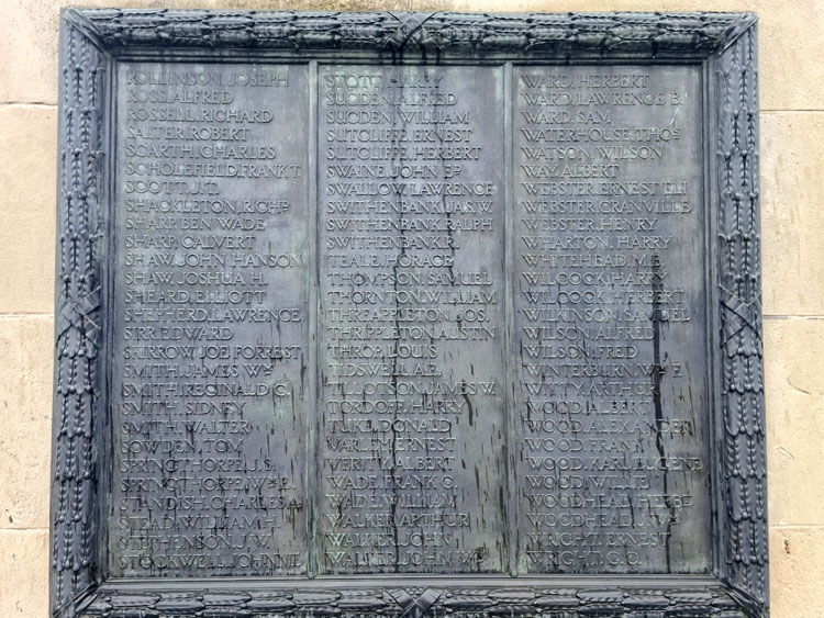First World War Commemorations "R" - "W" on the Pudsey War Memorial.