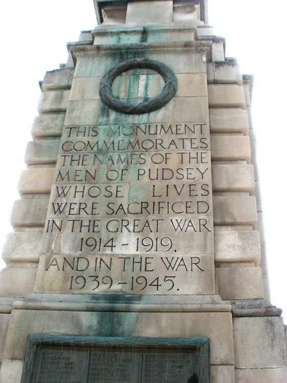 The Dedication on the Pudsey War Memorial.