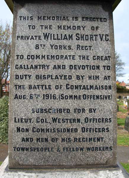 The Memorial Obelisk to William Short, VC
